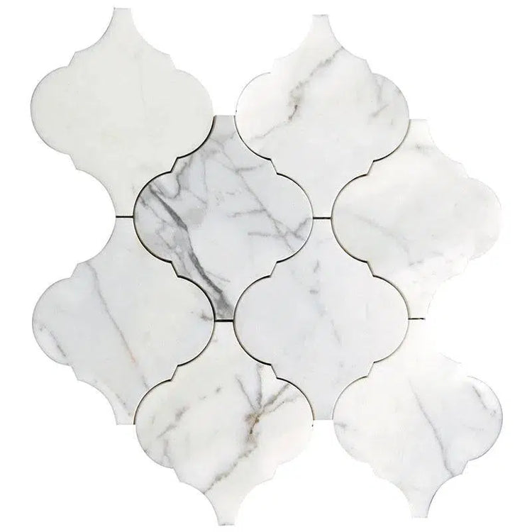 Calacatta Lantern Marble Mosaic Tile | Carrara Calacatta Pattern Tile Club