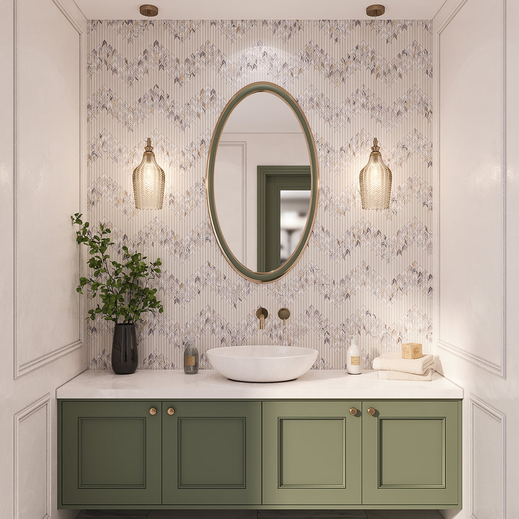 Calacatta Monet Neutral Fletching Marble Mosaic Tile | Tile Club