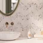 Calacatta Monet Neutral Fletching Marble Mosaic Tile | Tile Club