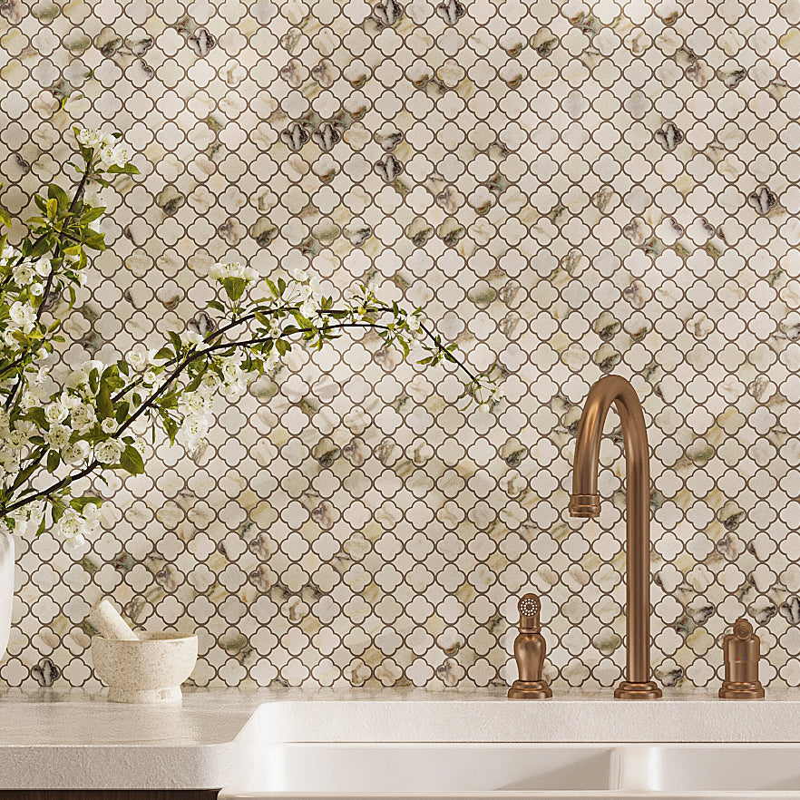 Calacatta Monet Petite Lantern Marble Mosaic Tile | Tile Club