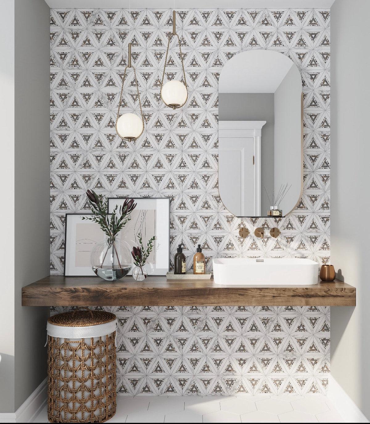 Calacatta & Terrazzo Kaleidoscope Star Marble Mosaic Tile | Tile Club