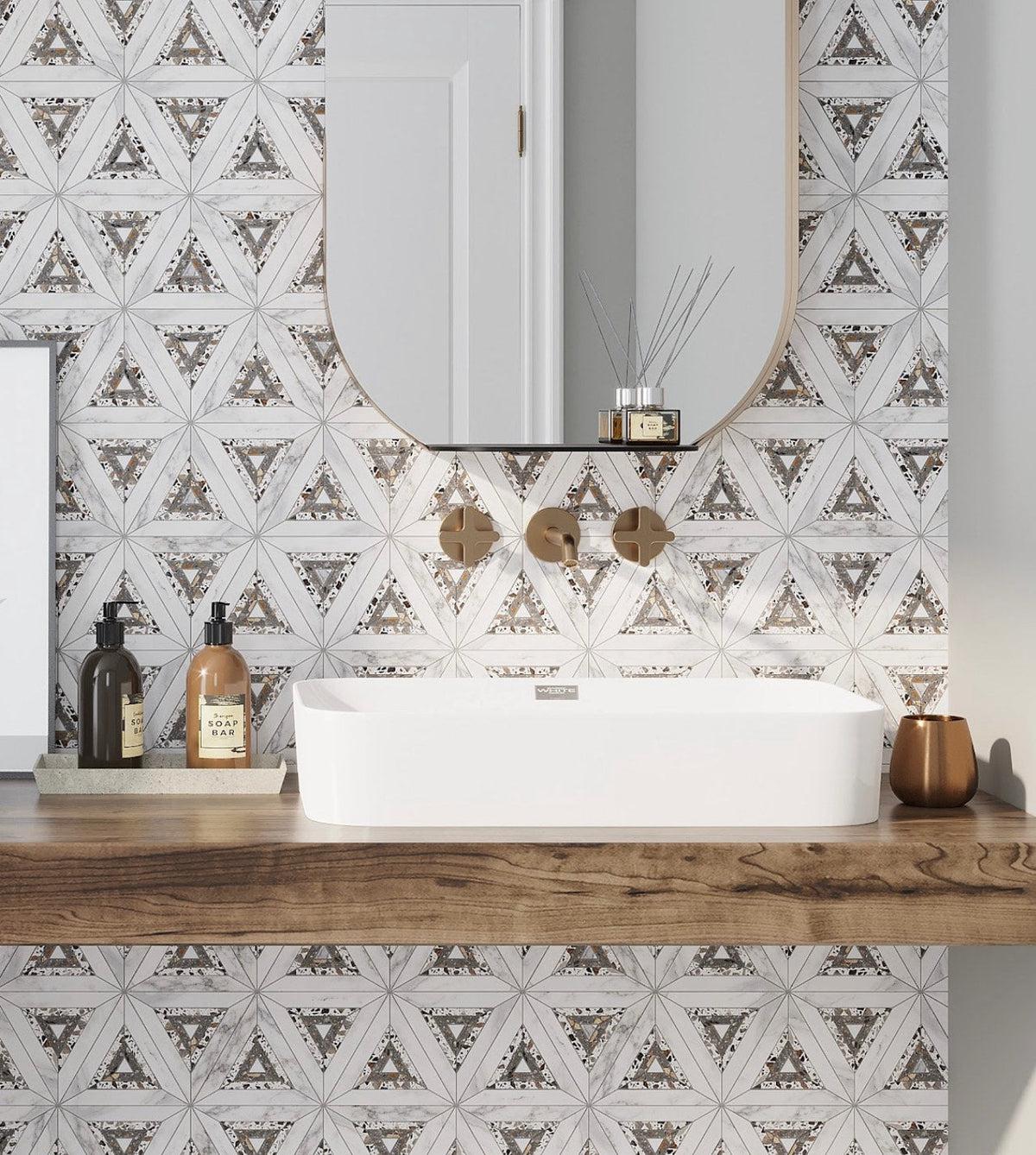 Calacatta & Terrazzo Kaleidoscope Star Marble Mosaic Tile