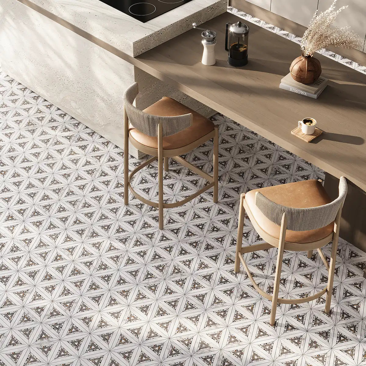 Calacatta & Terrazzo Kaleidoscope Star Marble Mosaic Tile | Tile Club