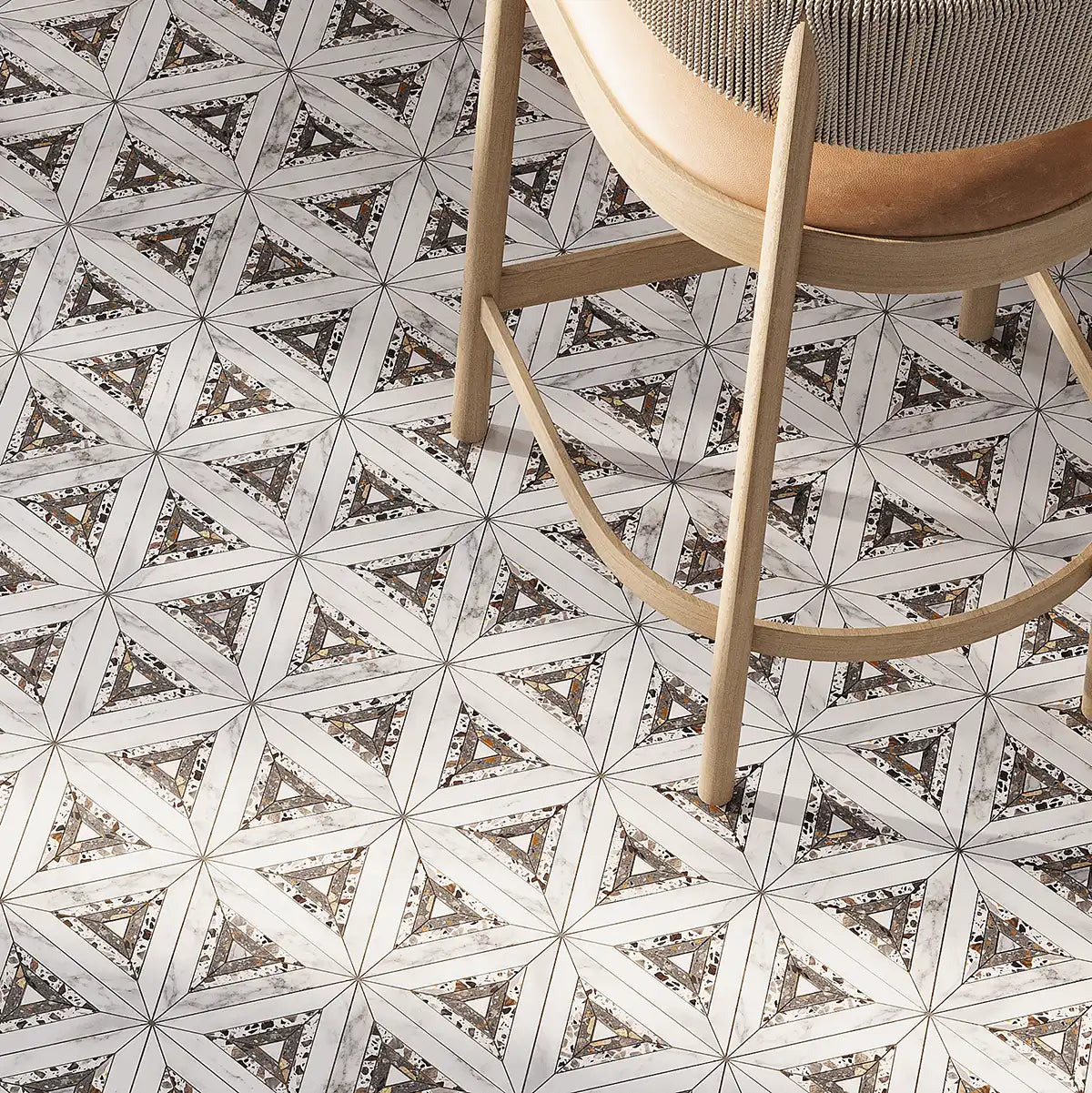Calacatta & Terrazzo Kaleidoscope Star Marble Mosaic Tile | Tile Club
