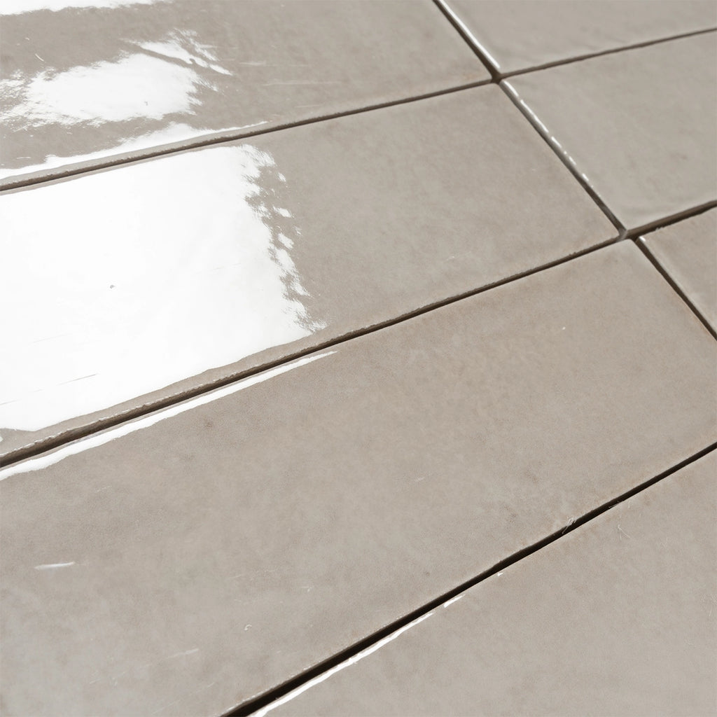 Calta Pearl Gray Gloss Porcelain Subway Tile 2x6 | Tile Club