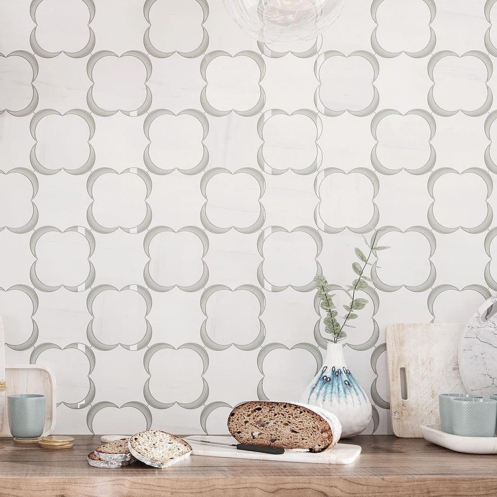 Camelia Dolomiti Bianco & Glass Mosaic Tile