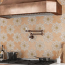 Decorative porcelain star tile backsplash with terracotta crosses
