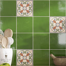 Camila Green Glossy Square Porcelain Tile with Decorative Details