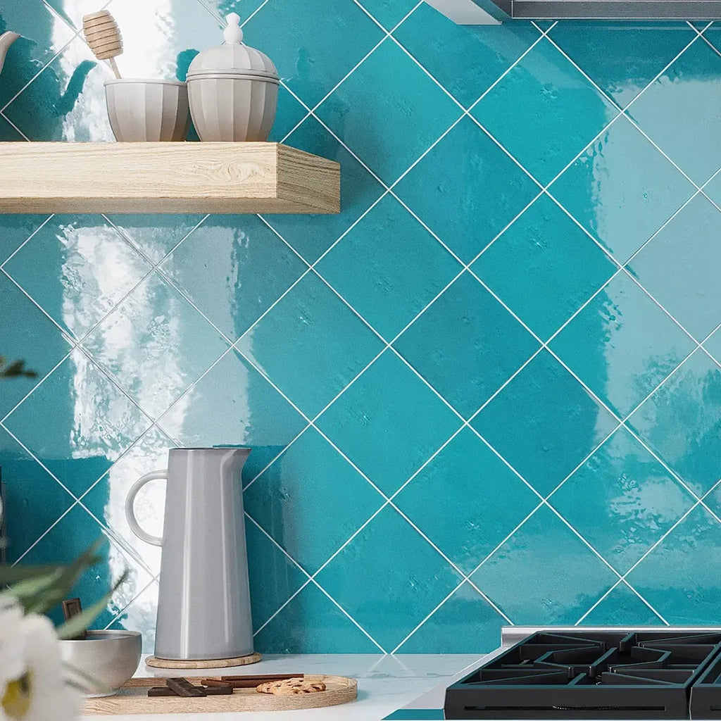 Camila Glossy Turquoise Tile Backsplash