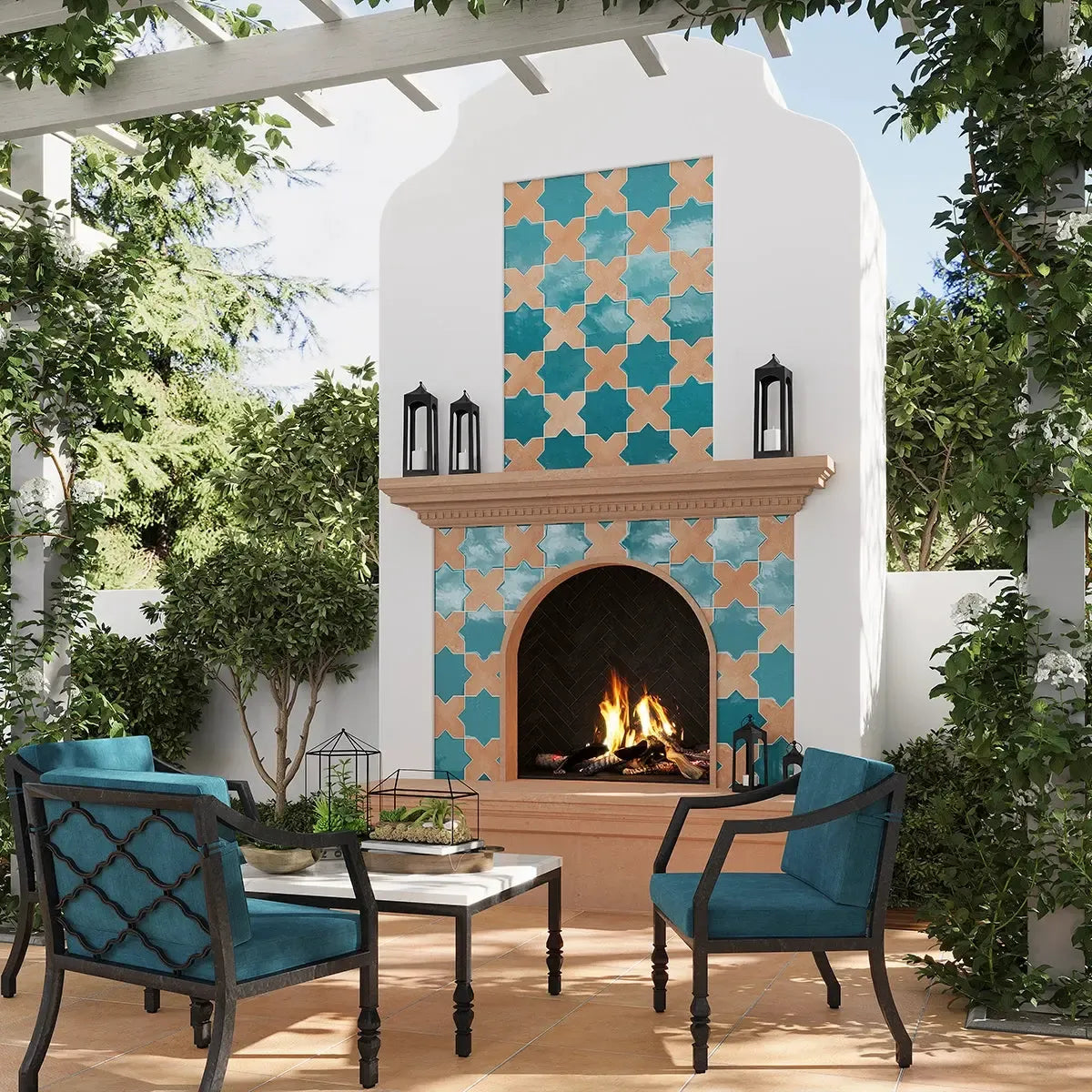 Camila Turquoise Star Porcelain Tile | Spanish Tile for Floors