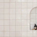 Glossy White Camila Porcelain Square tile Shower Wall