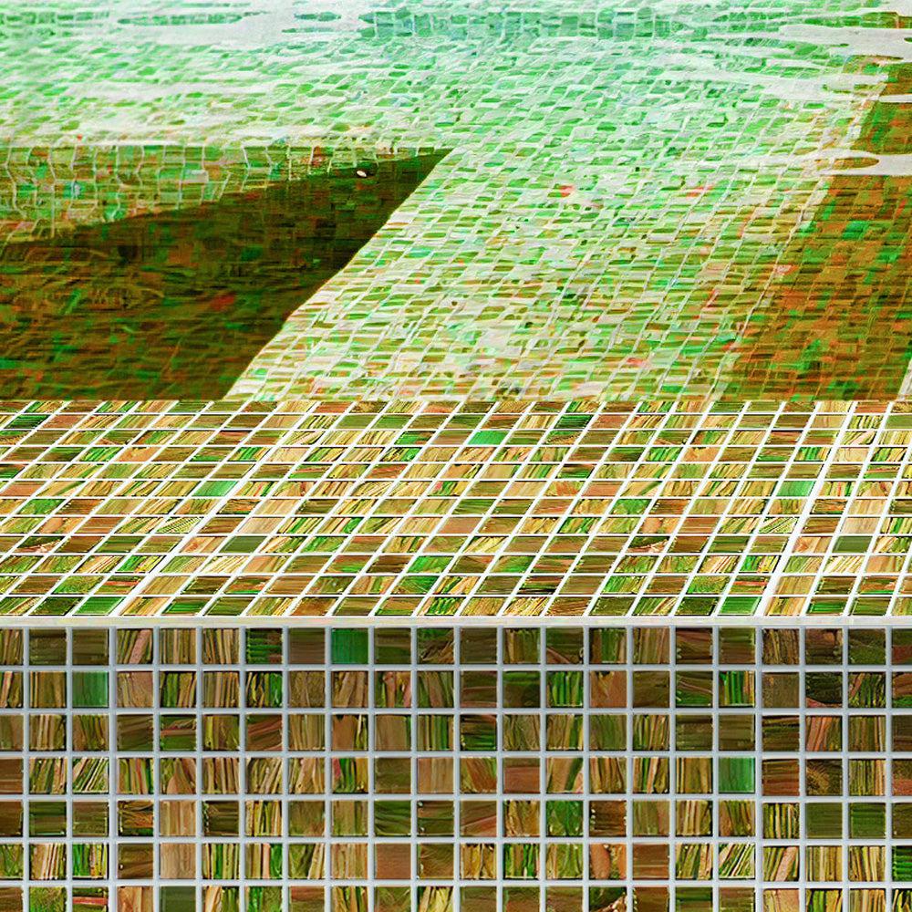 Camo Green & Brown Squares Glass Pool Tile | Tile Club