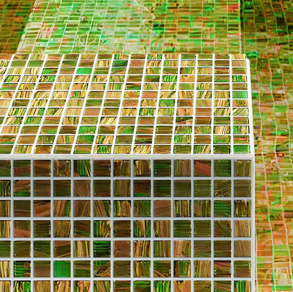 Camo Green & Brown Squares Glass Pool Tile