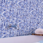 Cape Cod Blue Mixed Swirls Squares Glass Pool Tile | Tile Club