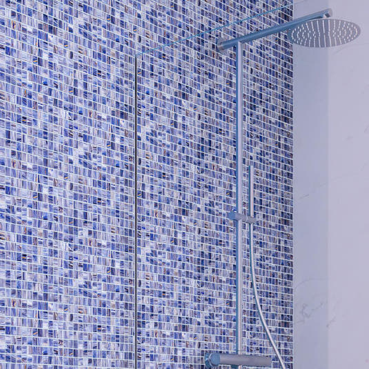 Cape Cod Blue Mixed Swirls Squares Glass Pool Tile | Tile Club