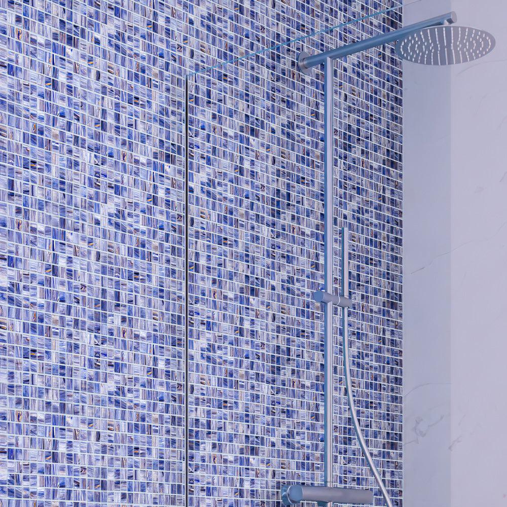 Cape Cod Blue Mixed Swirls Squares Glass Pool Tile | Tile Club