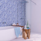 Cape Cod Blue Mixed Swirls Squares Glass Pool Tile Bathroom Backsplash