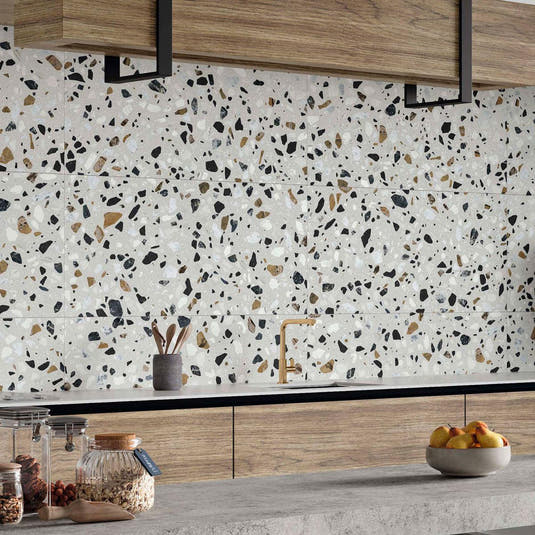 Shore White and Blue Terrazzo Look Porcelain Tile | Tile Club
