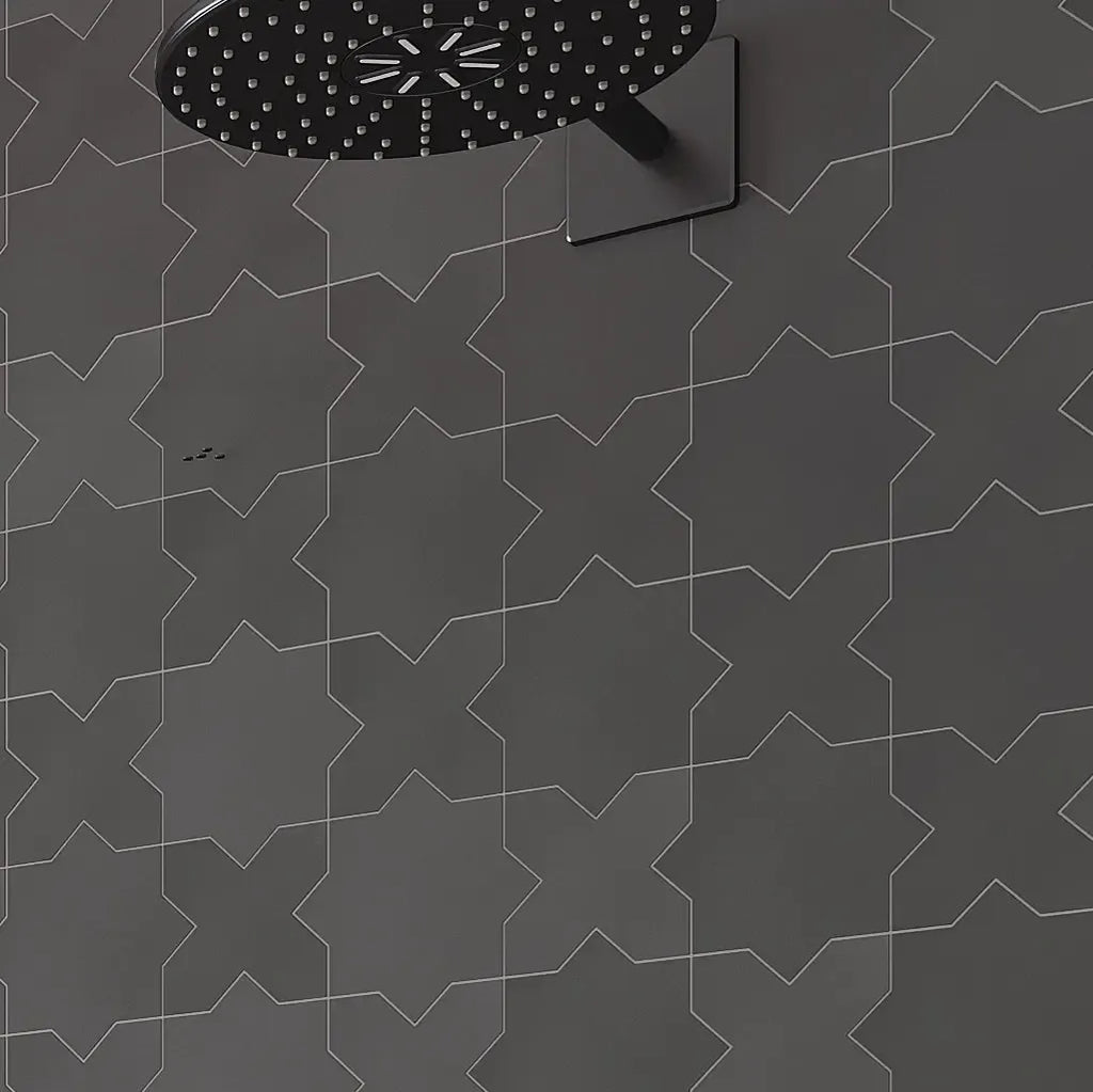 Carmel Matte Black Porcelain Star and Cross Tile 