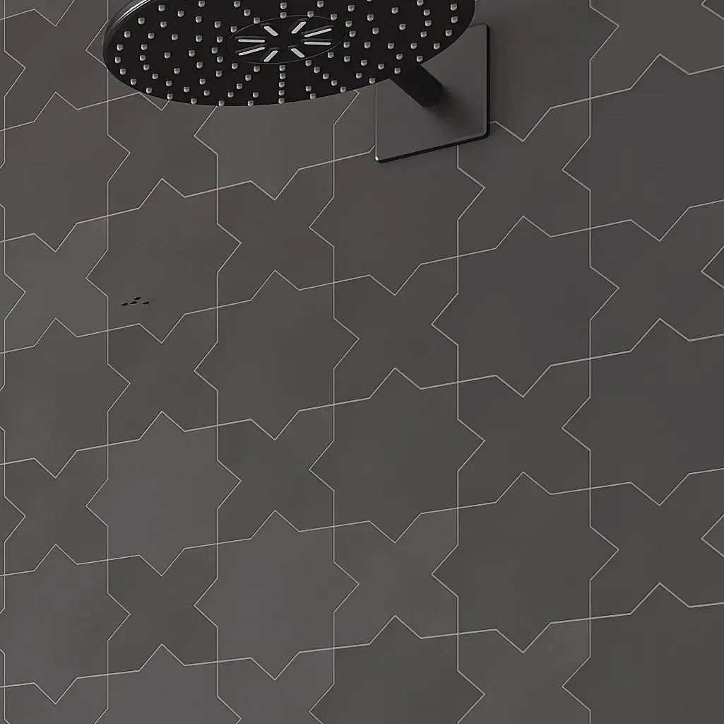 Carmel Matte Black Porcelain Star and Cross Tile 