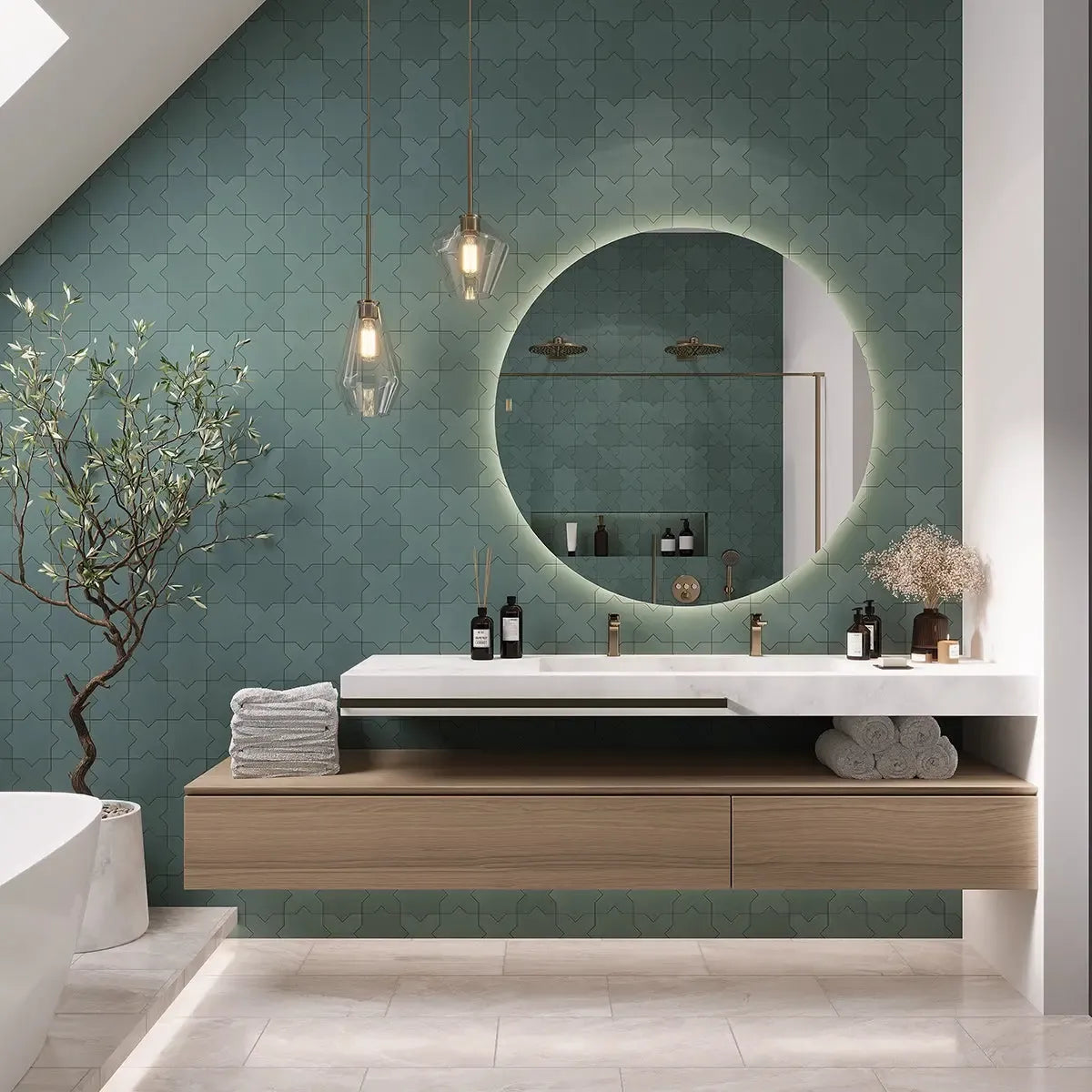 Carmel Sage Green Porcelain Star Tile | Tile Club