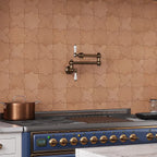 Terracotta Star and Cross Tile Backsplash with Blue Decor