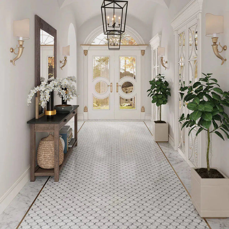 Carrara Arabesque Tile With Bardiglio Dots | Tile Club