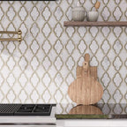 Carrara Arabesque Tile With Wooden Beige Lines | Tile Club