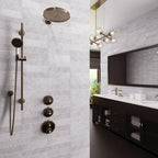 Modern marble bathroom with a frameless shower