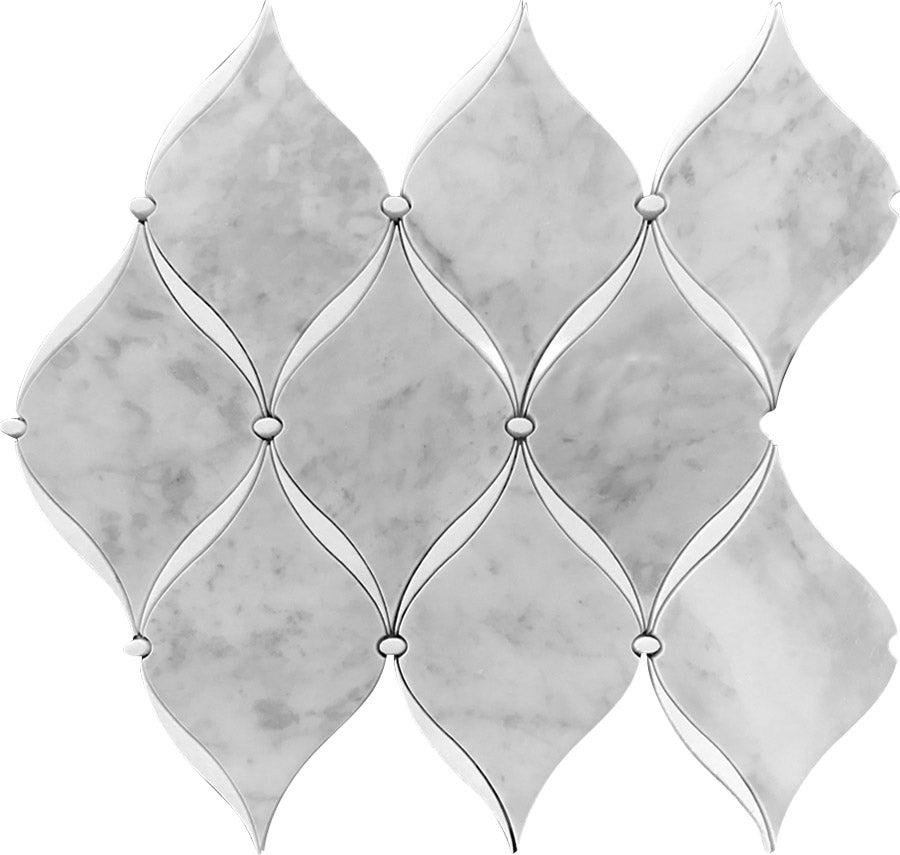 Carrara marble arabesque tile with white Thassos lines