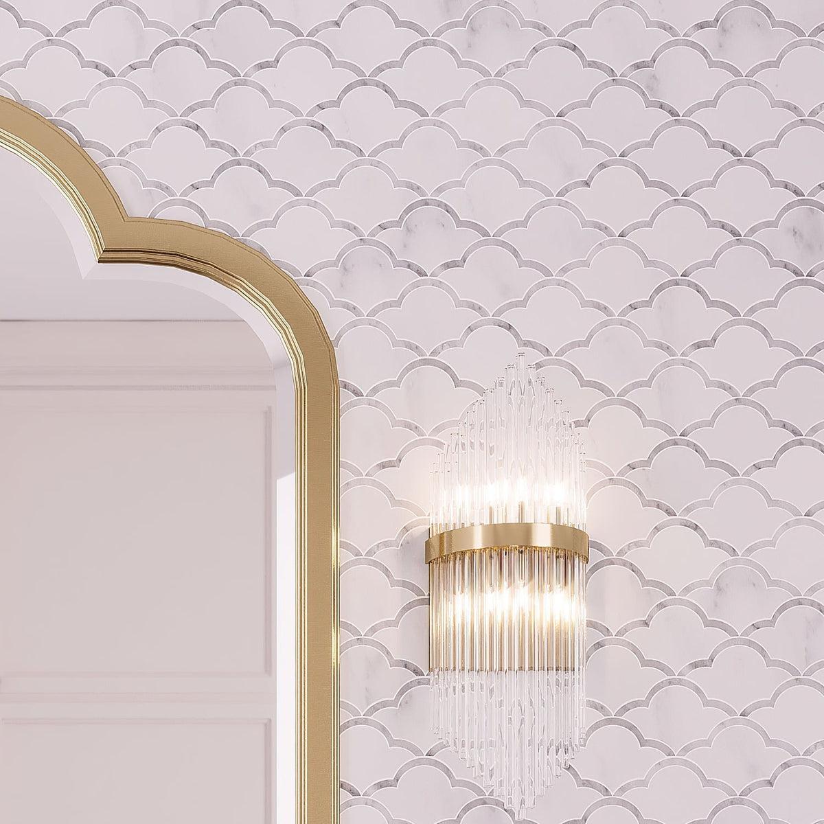 Carrara Clouds Marble Mosaic Tile Bathroom Wall