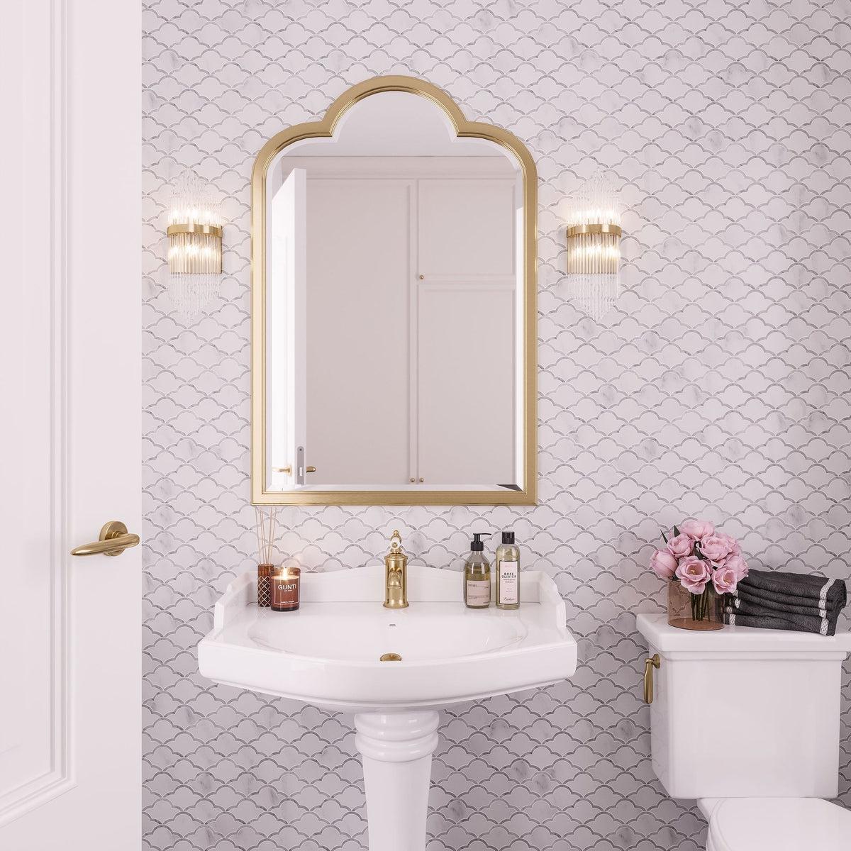 Classic Style Carrara Clouds Marble Mosaic Tile Lavatory