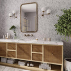 70s Bathroom Style with Marble mosaic backsplash tile