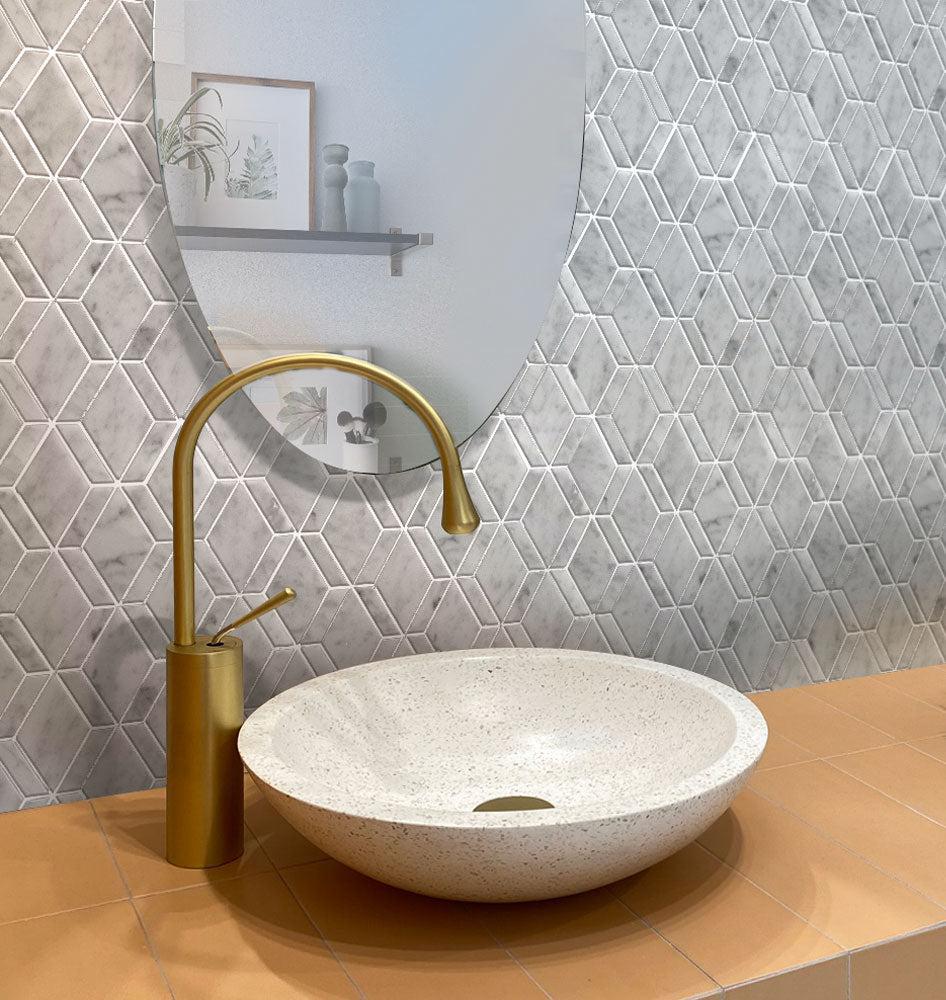 Carrara Diamond Marble Mosaic Tile Bathroom Wall Tile