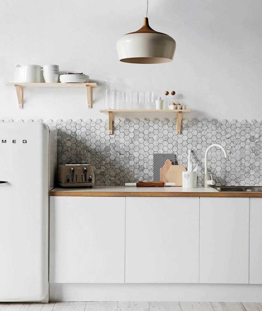 4 Inch White Carrara Hexagon Honed Marble Mosaic Kitchen Tile