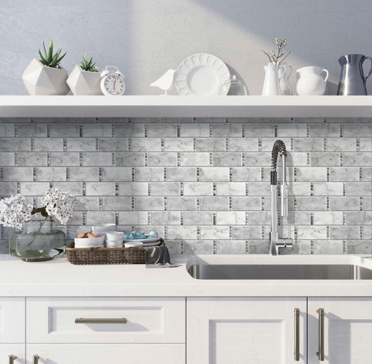 Carrara Subway With Bardiglio Dot Mosaic Tile | Tile Club