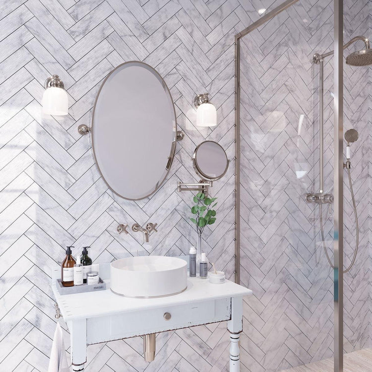 Polished marble tile wall for bathroom