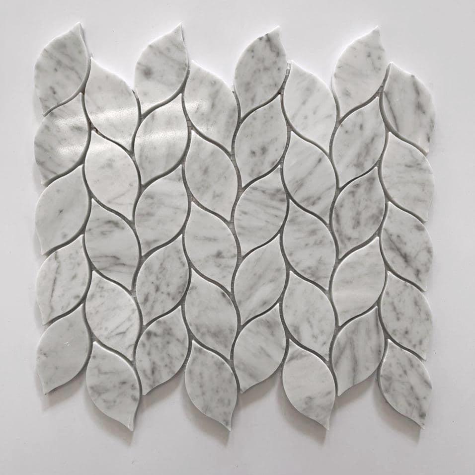 White Carrara Leaves Marble Mosaic Tiles 