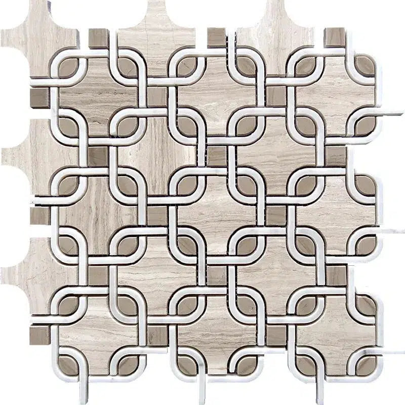 11.6" x 12.6" Chains Wooden Beige & White Carrara Marble Mosaic Tile | white carrara porcelain tile
