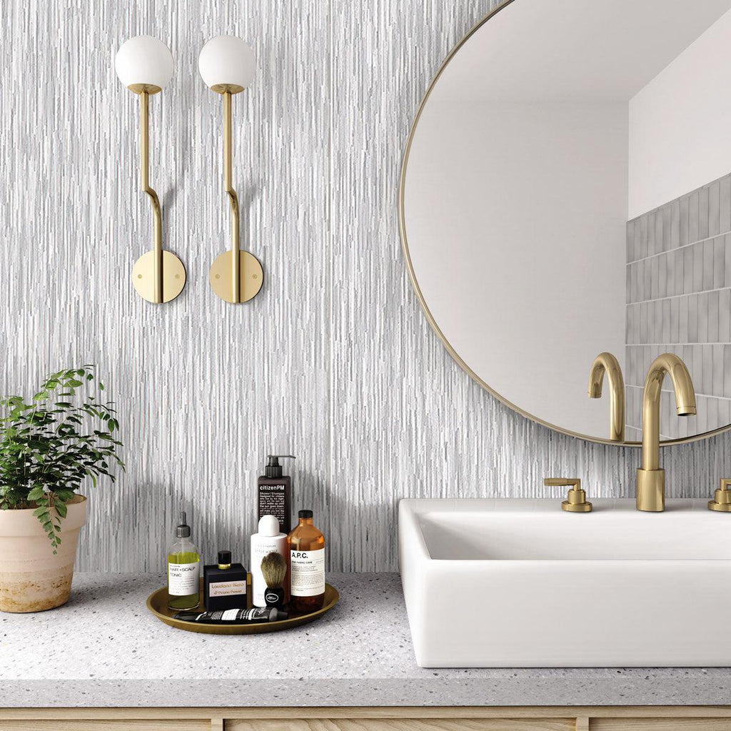 Chambray Gray Thread Porcelain Tile Bathroom Wall