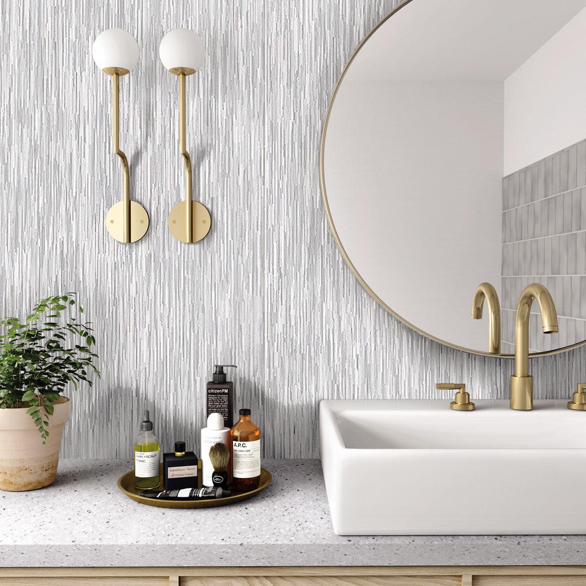 Chambray Gray Thread Porcelain Tile Bathroom Wall