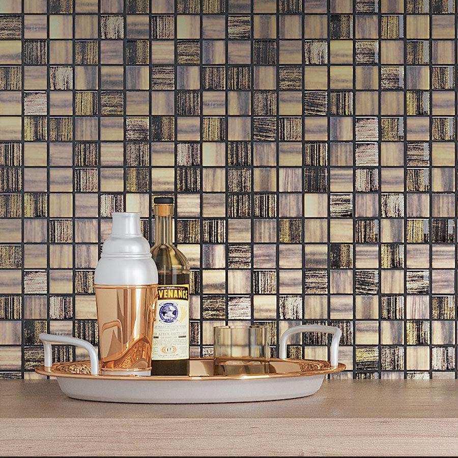 A Cocktail Set in the Background of Charcoal Foil And Frosted Square Mosaic Tile