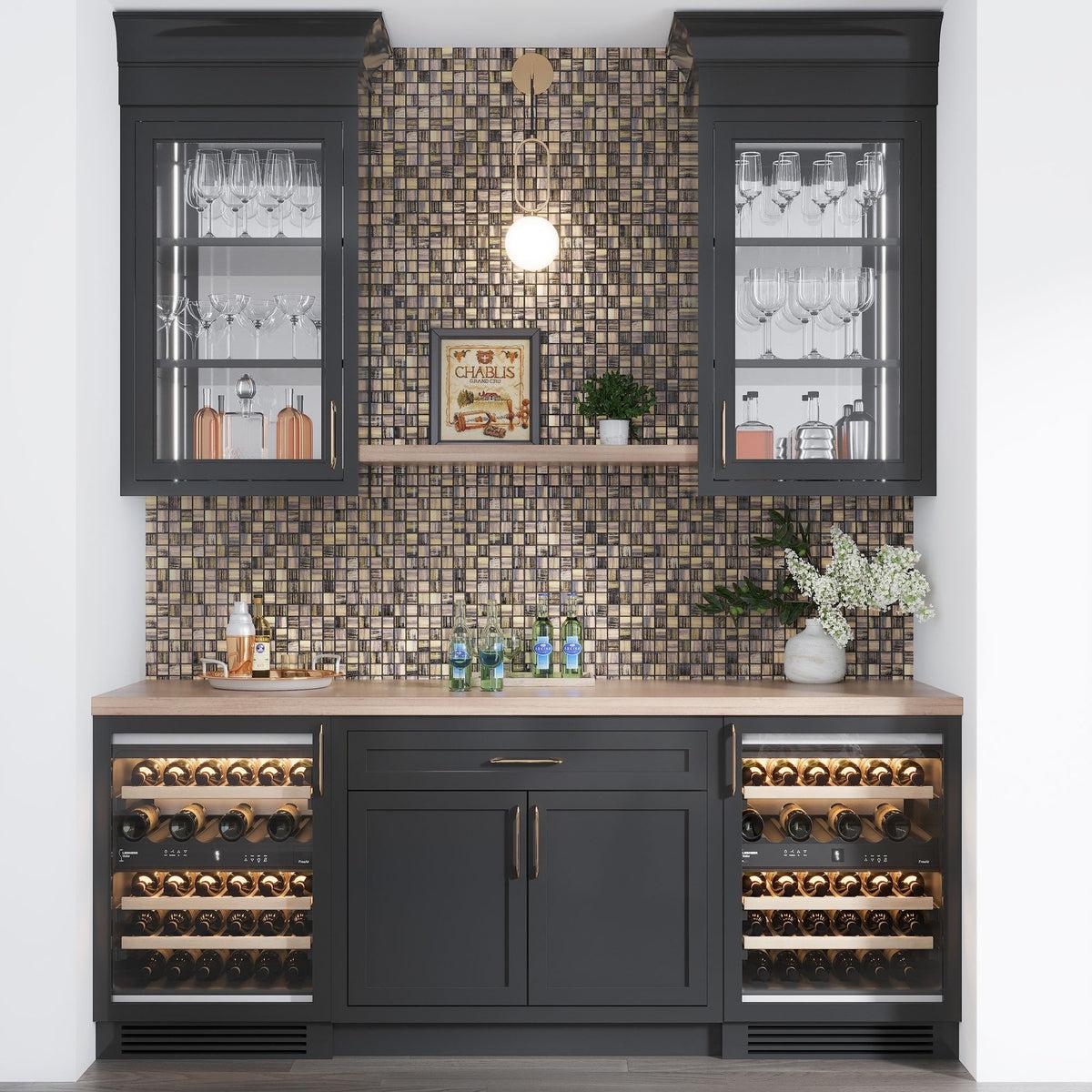 Charcoal Foil And Frosted Square Mosaic Tile Pantry Backsplash