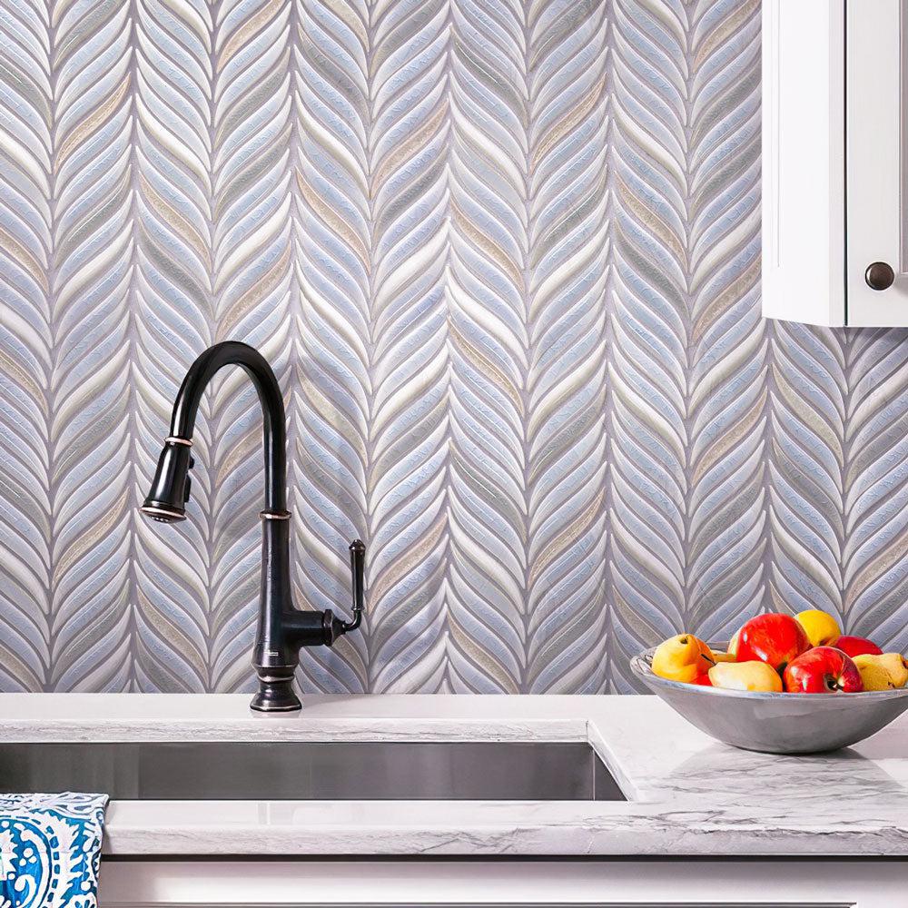 Chateau Blue Sprig Ceramic Mosaic Tile kitchen backsplash