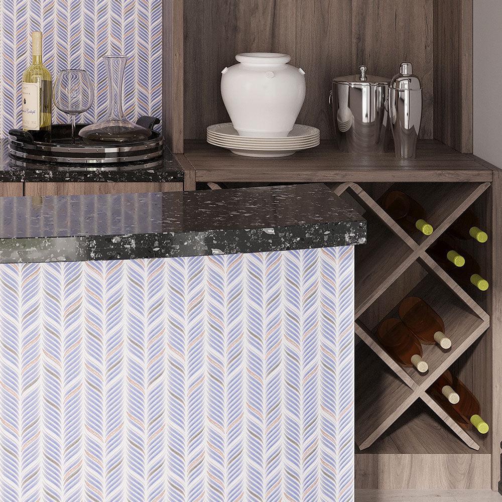Pantry with Wooden Wine Cabinet & Chateau Blue Sprig Ceramic Mosaic Bar Counter