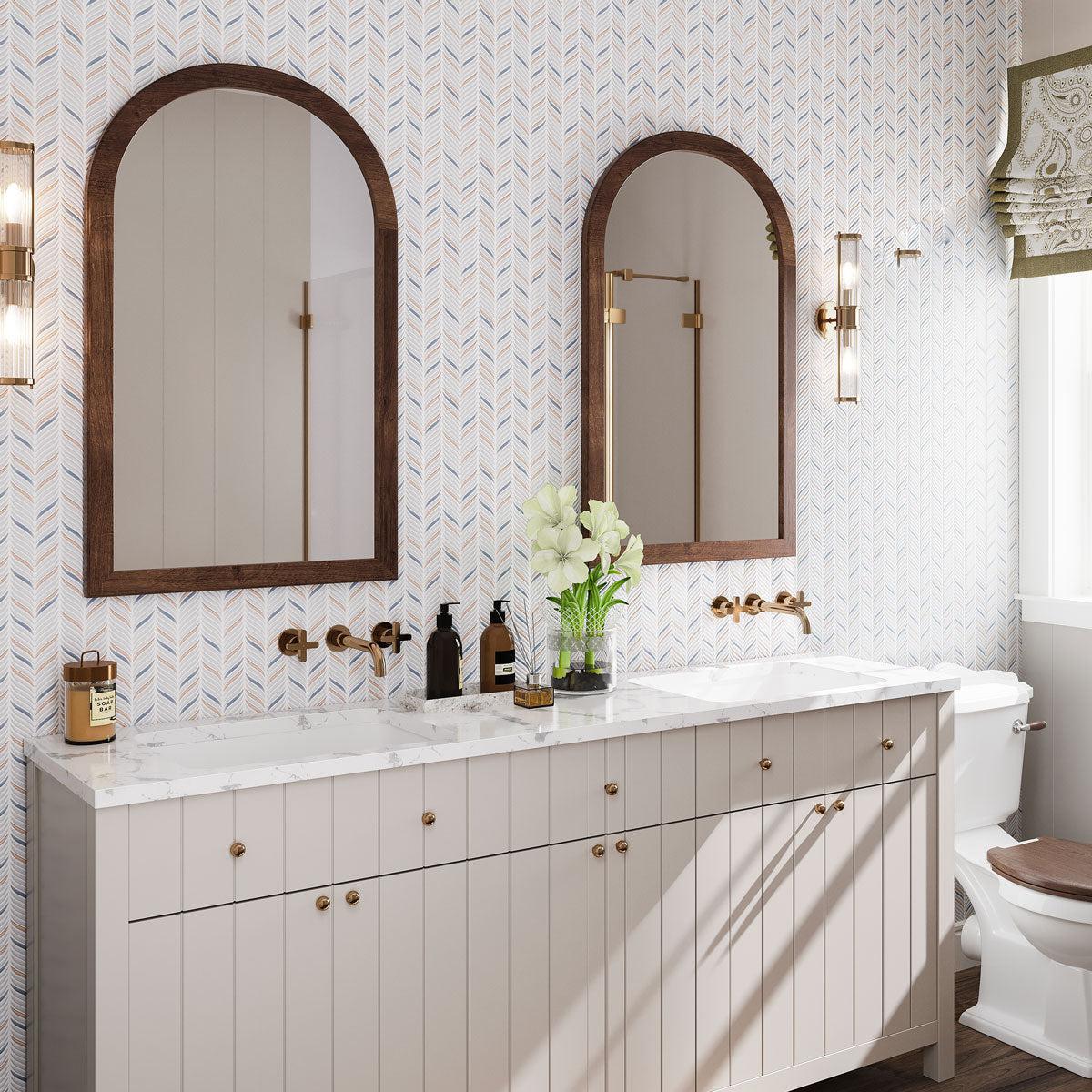 Farmhouse cottage bathroom with patterned ceramic wall tile