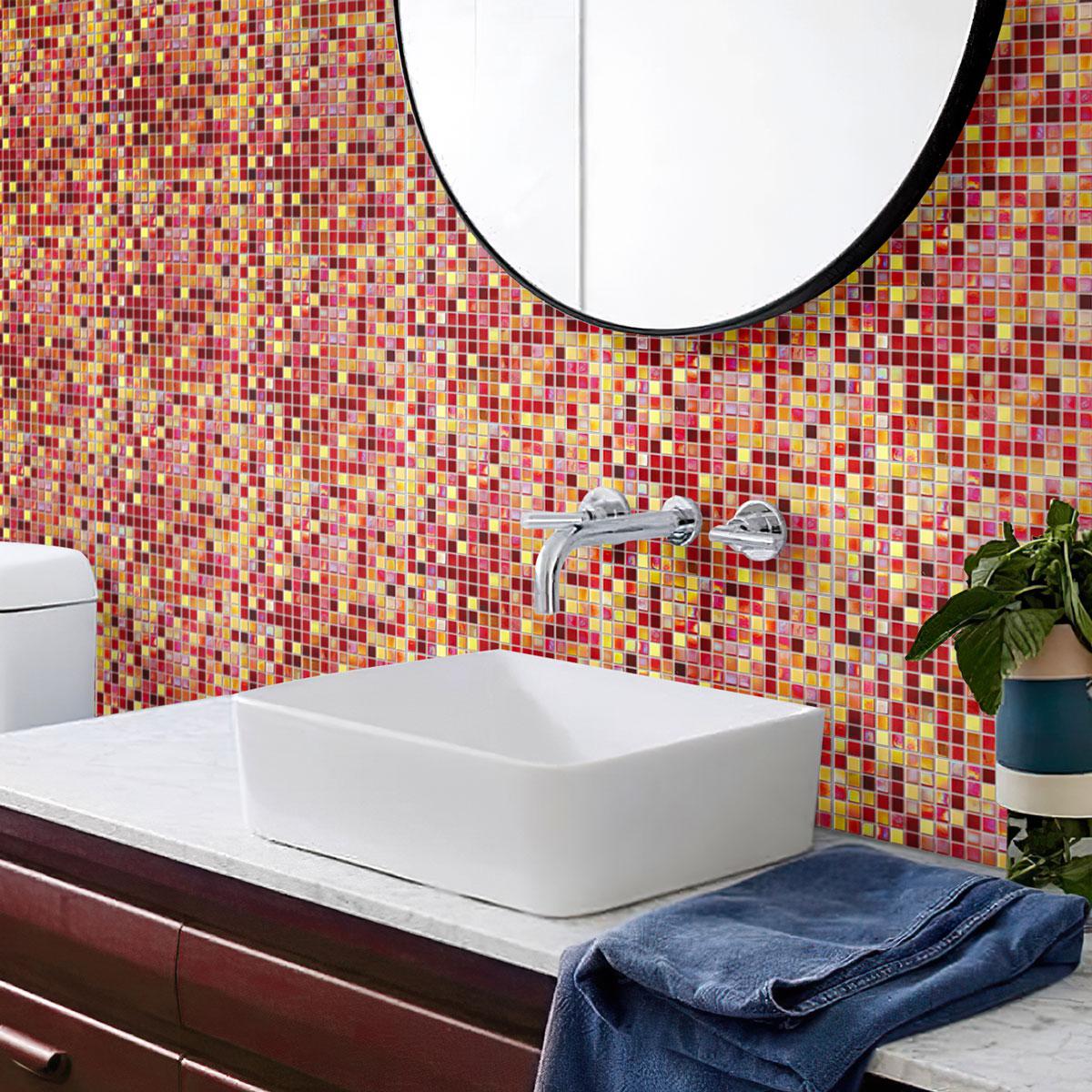 Vibrant Cherry Sunset oasis with dazzling glass tiles