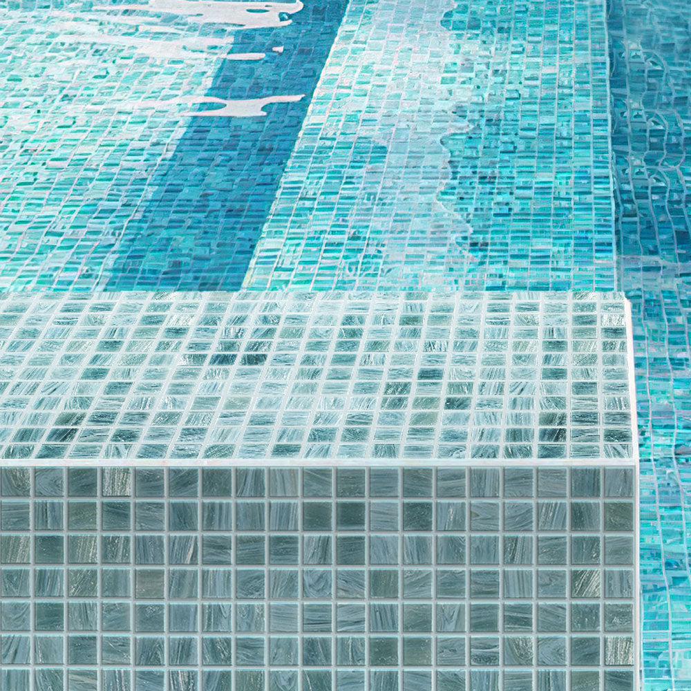 Cloud Blue Grey Mixed Squares Glass Pool Tile | Tile Club
