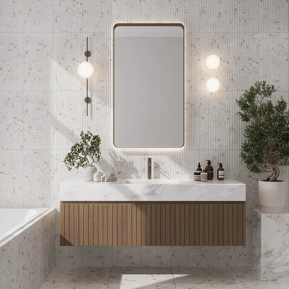 Coastal Sky Ridged Terrazzo Tile 12" x 24" | Tile Club