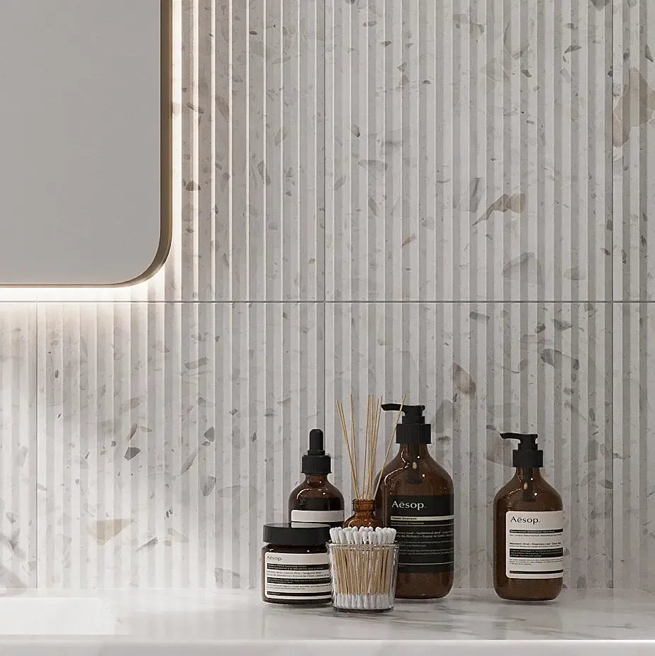 Coastal Sky Ridged Terrazzo Tile 12" x 24" | Tile Club